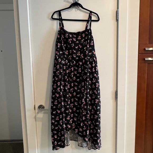 New Torrid Tea Length Challis Square Neck Dress Black Smocked Pocket Strap Sz 1X - Picture 5 of 12